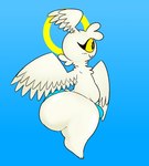 belly big_butt blue_background blue_clothing blue_thong blue_underwear blush blush_lines bottom_heavy bulge butt chest_tuft clothed clothing eyeliner feathered_wings feathers femboy halo head_tuft head_wings huge_butt hyper hyper_butt makeup male not_furry side_view simple_background slightly_chubby slightly_chubby_male smile solo teapot_(body_type) thick_thighs thong thong_only tight_clothing topless tuft underwear underwear_only unusual_wing_placement winged_arms wings yellow_sclera nylonheretic aubrey_(nylonheretic) angel angel_humanoid cherub humanoid digital_media_(artwork) hi_res