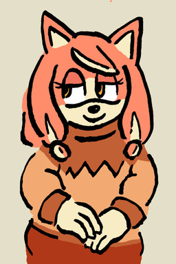 3_fingers anthro brown_clothing brown_sweater brown_topwear clothing eyelashes female fingers fur hair half-closed_eyes long_sleeves narrowed_eyes orange_eyes pigtails pink_body pink_fur pink_hair simple_background smile solo sweater tan_background topwear marikedrawinge sega sonic_the_hedgehog_(series) the_murder_of_sonic_the_hedgehog conductor's_wife_(sonic) akita canid canine canis domestic_dog mammal spitz 2023 2:3 absurd_res aliasing digital_media_(artwork) hi_res signature