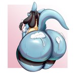 ambiguous_gender anthro big_butt butt butt_focus huge_butt hyper hyper_butt raised_tail rear_view soap solo tail thick_thighs wet wet_body brick_break_after_dark nintendo pokemon generation_4_pokemon lucario pokemon_(species) hi_res