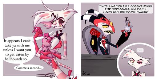 2_panel_comic 4_arms 4_fingers anthro black_clothing black_suit bow_tie cellphone chest_tuft clothed clothing cutaway desk dialogue electronics ellipsis feral figurine fingers fluffy fluffy_chest forehead_tattoo fur furniture gold_(metal) gold_tooth group hair holding_another horn hug male markings multi_arm multi_limb open_clothing open_shirt open_topwear phone phone_charm pink_spots red_body red_skin sharp_teeth shirt sitting smartphone spots striped_horn stripes suit table teeth text topwear trio tuft white_body white_fur white_hair white_markings audrycosmo13 daniart_04 hazbin_hotel hellaverse helluva_boss angel_dust blitzo_(helluva_boss) fat_nuggets_(hazbin_hotel) arachnid arthropod demon domestic_pig humanoid imp mammal sinner_demon spider spider_demon suid suine sus_(pig) 2021 absurd_res artist_collaboration comic english_text hi_res