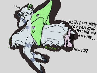 abdomen_vore abdominal_bulge almost_fully_inside ambiguous_fluids anthro duo feet_first fluffy male male/male rumbling_stomach shlorp simple_background text unusual_vore vore comrade_grigory mythology muth_(accadurosoce) arthropod dragon insect lepidopteran moth mythological_creature mythological_scalie scalie 4:3 english_text hi_res