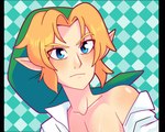 blonde_hair blue_eyes clothing hair hat headgear headwear humanoid_pointy_ears light_body light_skin male not_furry pointy_ears shirt simple_background solo topwear yuunsfw nintendo the_legend_of_zelda link elf humanoid hylian hi_res