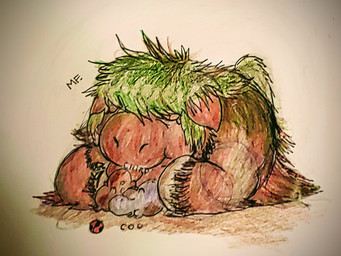 ambiguous_feral ambiguous_gender brown_body brown_fur cleaning dirt dirty eyes_closed feral fur good_parenting green_pseudo_hair group hooves i_can't_believe_it's_not_feces licking lying neonate on_front plant pseudo_hair pseudo_tail purple_body purple_fur red_body red_fur simple_background text tongue tongue_out trio young young_ambiguous young_feral mossyfluff fluffy_pony ambient_arthropod ambient_insect ambient_ladybug elemental_creature flora_fauna fluffy_pony_(species) hybrid mammal absurd_res artist_name guide_lines hi_res traditional_media_(artwork)
