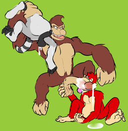 animal_genitalia animal_genitalia_on_humanoid anthro ass_to_mouth bodily_fluids body_hair body_worship cum cum_inflation cum_inside feet genital_fluids genital_worship genitals group happy_trail humanoid_genitalia inflation licking_teeth male male/male penile penis penis_worship prehensile_feet toes trio kinkykeroro donkey_kong_(series) nintendo donkey_kong_(character) ape chimpanzee gorilla haplorhine humanoid lemur mammal pan_(genus) primate ring-tailed_lemur strepsirrhine hi_res