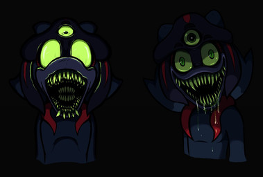 anthro black_body bodily_fluids creepy_face creepy_smile green_eyes green_sclera male markings multi_eye multi_jaw nightmare_fuel red_markings saliva scary sharp_teeth smile solo sparkles teeth tentacles invdrscar sega sonic_the_hedgehog_(series) fan_character plagg_(invdrscar) alien black_arms_(sonic)