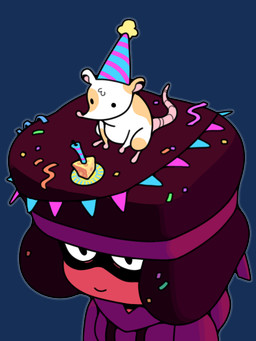 accessory afro ambiguous_gender birthday candle cheese clothing confetti dairy_products dot_eyes duo female feral food fur hat headband headgear headwear hoodie markings party_hat simple_eyes sitting smile snout spots spotted_body spotted_fur tail topwear discount-supervillain cartoon_network steven_universe ruby_(steven_universe) gem_(species) human mammal murid murine rat rodent ruby_(gem_species) 3:4