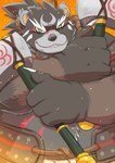 anthro belly big_belly black_body black_nose humanoid_hands kemono male overweight overweight_male solo weapon shirokumaou sengoku_puzzle kintoki_sakata bear mammal 2022 hi_res