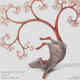 ambiguous_gender feral fractal fur green_eyes grey_body grey_fur long_tail simple_background snout solo tail text unusual_anatomy unusual_tail whiskers gompami mammal mouse murid murine rat rodent 1:1 2025 absurd_res english_text hi_res