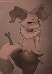 anthro bedroom_eyes big_butt biped blush bodily_fluids breasts butt collar eyebrows eyelashes female looking_at_viewer looking_back looking_back_at_viewer musk narrowed_eyes nipples seductive simple_background small_breasts smile solo stick sweat tail conditional_dnp whisperfoot nintendo pokemon braixen generation_6_pokemon pokemon_(species) 2024 artist_name digital_media_(artwork) hi_res