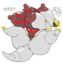 4_arms 4_breasts anthro anthrofied areola big_breasts big_butt big_nipples biped blush bodily_fluids breasts breath butt clitoris erect_nipples female genital_fluids genitals huge_breasts looking_at_viewer lying master multi_arm multi_breast multi_limb nipples nude on_back open_mouth ownership panting pokemorph presenting presenting_vulva red_eyes simple_background slightly_chubby solo tail text thick_tail tongue tongue_out vaginal_fluids vulva white_background wings vdisco nintendo pokemon altered_forme_giratina generation_4_pokemon giratina legendary_pokemon pokemon_(species) english_text