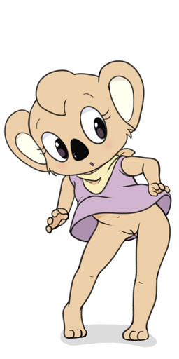 anthro clothed clothing dress female fur genitals loli no_underwear simple_background solo tan_body tan_fur vulva wardrobe_malfunction white_background wind young young_anthro young_female howl_echoes blinky_bill_(series) nutsy_koala koala mammal marsupial vombatiform 2021 digital_media_(artwork) hi_res