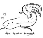 ambiguous_feral ambiguous_gender closed_smile eyes_closed feral fin heart_symbol markings mouth_closed simple_background smile solo spots spotted_body text white_background flockdog fish lobe-finned_fish lungfish marine 2024 digital_media_(artwork) english_description english_text monochrome sketch