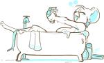 anthro bath bathtub bent_legs biped breasts duo extended_arms eyes_closed female leaning_on_edge nude one_foot_up open_mouth over_edge side_view sitting smile sunken_seat supported_leg supported_tail tail_over_edge teeth towel up_and_over jinti_(artist) mammal mouse murid murine reptile rodent scalie turtle monochrome