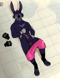 anthro bite biting_lip biting_own_lip bodily_fluids bottomwear bottomwear_down bruised buckteeth clothed clothing communal_shower eyes_closed floor genital_fluids genitals hand_wraps handwear humanoid_genitalia humanoid_penis lying lying_on_ground male masturbation on_back on_ground partially_clothed penile penile_masturbation penis precum precum_on_self self_bite shorts shorts_down solo teeth tile tile_floor wraps conditional_dnp dickarmdaryl randy_ryder canid canine canis hybrid lagomorph leporid mammal rabbit wolf 2021 absurd_res digital_media_(artwork) hi_res nonbinary_(lore)