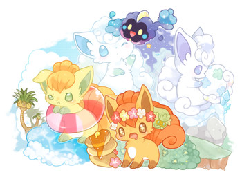 3_toes accessory ambiguous_gender black_body black_markings blue_body blue_eyes blue_fur blue_inner_ear blue_markings bodily_fluids brown_body brown_eyes brown_fur brown_inner_ear brown_markings butter cheek_spots cloud crystal curled_tail dairy_products detailed_background disgruntled drooling egg eyes_closed feet feral floating flower flower_crown flower_in_hair fluffy fluffy_tail food fur gloves_(marking) green_body green_eyes green_fur green_inner_ear green_markings group hair hair_accessory hand_on_head holding_egg holding_inner_tube holding_object inflatable inner_tube leg_markings markings monotone_body monotone_fur multi_tail multicolored_body multicolored_fur one_eye_closed open_mouth open_smile orange_body orange_fur orange_markings outside pancake pawpads paws pink_flower plant purple_body red_flower rock saliva sky smile socks_(marking) sparkles star star_pupils syrup tail toes water white_body white_flower white_fur white_markings white_pawpads yellow_body yellow_eyes yellow_flower yellow_fur michi_runi nintendo pokemon alolan_exeggutor alolan_form alolan_ninetales alolan_vulpix canid canine comfey cosmog elemental_creature flora_fauna generation_1_pokemon generation_7_pokemon legendary_pokemon mammal pokemon_(species) regional_form_(pokemon) shiny_pokemon vulpix digital_media_(artwork) unavailable_at_source