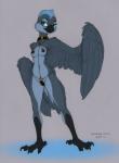 2017 anthro avian avian_feet beak bird breasts ecmajor feathered_wings feathers female hi_res linked_nipples navel nipple_chain nipples non-mammal_breasts non-mammal_nipples simple_background smile solo third-party_edit white_background wide_hips wings