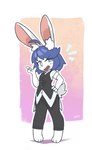 anthro blue_eyes blue_hair butler clothing cute_fangs fangs fur hair happy looking_away male solo teeth white_body white_fur rolo_stuff ciel_(florrus) lagomorph leporid mammal hi_res