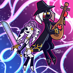 black_body black_fur black_spots duo female feral fur glowing_weapon hair holding_melee_weapon holding_object holding_sword holding_weapon leg_markings male markings melee_weapon purple_hair semi-anthro socks_(marking) spots spotted_body spotted_fur sword weapon white_body white_ears white_fur white_hair chelledoggo 101_dalmatian_street 101_dalmatians disney kpop_demon_hunters netflix sony_pictures_animation demon_(darkdemon) dolly_(101_dalmatians) fan_character jinu_(kpop_demon_hunters) rumi_(kpop_demon_hunters) canid canine canis dalmatian domestic_dog mammal 1:1 hi_res