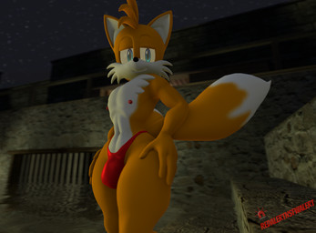 anthro blue_eyes bulge chest_tuft clothing femboy glistening glistening_clothing glistening_thong glistening_underwear hands_on_hips looking_at_viewer male night nipples outside red_clothing red_speedo red_swimwear red_thong red_underwear solo speedo swimwear thick_thighs thong tuft underwear water redalertnsfwalert kabalmystic_(modeler) sega sonic_the_hedgehog_(series) miles_prower humanoid 3d_(artwork) digital_media_(artwork) hi_res portrait source_filmmaker_(artwork) three-quarter_portrait watermark