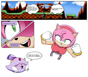 anthro boots clothing daydream dialogue duo female footwear gloves green_hill_zone handwear high_heels running shoes silhouette speech_bubble plainsight sega sonic_the_hedgehog_(series) amy_rose blaze_the_cat absurd_res comic hi_res
