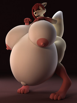 anthro areola belly big_belly big_breasts black_nose breasts female fur hair huge_belly huge_breasts hyper hyper_belly hyper_breasts navel nipples nude open_mouth pregnant red_hair simple_background solo thick_thighs anthroanim canid canine fox mammal 3:4 3d_(artwork) digital_media_(artwork)