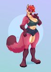 anthro big_breasts bottomwear breasts bulge cleavage clothed clothing gynomorph hand_on_hip intersex shorts solo teasing wide_hips nastypasty canid canine mammal absurd_res hi_res