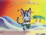 anthro beach big_breasts blush breasts cleavage clothed clothing coconut_bra dancing detailed_background female fur grass_skirt hair navel outside sand seaside short_stack smile solo stripes tongue wide_hips outletdraws animal_crossing nintendo lolly_(animal_crossing) domestic_cat felid feline felis mammal tabby_cat 2018 digital_media_(artwork) hi_res