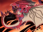 armor bandai_namco capcom claws crossover digimon digimon_(species) flying flying_wyvern greymon headgear helmet horn hybrid monster_hunter rath_wyvern rathalos rathgreymon red_body red_scales scales scalie sharp_teeth solo spottedalienmon teeth wings