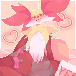 anthro bed big_ears black_body blush bodily_fluids cheek_tuft condom facial_tuft fangs female female_anthro fingering fingering_self flat_chested furniture genital_fluids genitals heart_symbol inner_ear_fluff looking_at_viewer masturbation multicolored_body narrowed_eyes pillow red_body red_eyes sexual_barrier_device sitting solo spread_legs spreading stick tail teeth tuft unused_condom vaginal vaginal_fingering vaginal_fluids vulva white_body wrapped_condom yellow_body yes-no_pillow yes_pillow rullu_1507 nintendo pokemon delphox generation_6_pokemon pokemon_(species) 1:1 2026 digital_drawing_(artwork) digital_media_(artwork) hi_res meme