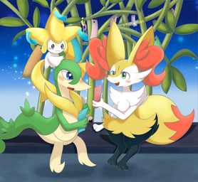 :3 ambiguous_anthro ambiguous_gender ambiguous_humanoid anthro bamboo biped blush blush_stickers brush cute_fangs detailed_background digitigrade dipstick_tail duo_focus fangs front_view green_eyes group holding_brush holding_object holding_paper markings mouth_closed open_mouth open_smile outside paper sitting smile snout tail tail_markings tanzaku teeth text three-quarter_view trio twitter_handle tsutajalove nintendo pokemon tanabata braixen canid generation_3_pokemon generation_5_pokemon generation_6_pokemon humanoid jirachi legendary_pokemon mammal pokemon_(species) servine 2022 artist_name digital_drawing_(artwork) digital_media_(artwork) hi_res