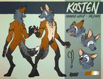 anthro arm_markings expressions jewelry male markings necklace pawpads pose smile solo zanity kosten canid canine mammal maned_wolf hi_res model_sheet