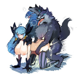 2_heads 5_fingers all_fours ambiguous_penetration anthro anthro_penetrating anthro_penetrating_human big_breasts big_butt black_body black_claws black_clothing black_fur black_gloves black_handwear black_topwear blue_hair blush bodily_fluids breasts butt claws clenched_teeth clothed clothing cum cum_drip cum_inside cum_on_butt cum_on_leg cum_splatter dripping female female_penetrated fingers fur genital_fluids gloves grey_body grey_clothing grey_fur grey_legwear grey_stockings grin hair hair_in_mouth handwear hip_grab huge_breasts human_on_anthro human_penetrated interspecies legwear long_hair looking_pleasured male male/female male_penetrating male_penetrating_female multi_head nipples penetration pigtails pink_nipples questionable_consent rough_sex sex sharp_teeth skimpy smile stockings teeth toe_claws tongue tongue_out topwear rockbtm league_of_legends riot_games tencent gwen_(lol) canid canine canis human mammal murk_wolf wolf absurd_res hi_res