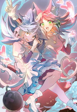 animal_ears bomb breasts clothed clothed_female clothed_humanoid clothing duo explosives female footwear fully_clothed fully_clothed_female fully_clothed_humanoid gloves hair hair_bell handwear heart_necklace heart_symbol inner_ear_fluff pink_clothing pink_hair purple_body purple_clothing purple_hair shoes tail tuft white_clothing white_gloves white_handwear txtmayo deltarune undertale_(series) irritable_ghost_(deltarune) mad_mew_mew mew_mew_(undertale) pink_(deltarune) animal_humanoid cat_humanoid felid felid_humanoid feline feline_humanoid humanoid mammal mammal_humanoid 2026 absurd_res hi_res