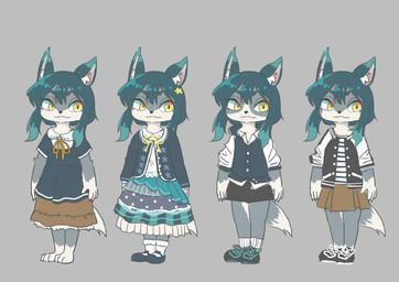 4_fingers alternate_costume anthro bangs barefoot biped black_nose blue_clothing blue_shirt blue_topwear bottomwear brown_bottomwear brown_clothing brown_skirt clothed clothed_anthro clothed_female clothing dipstick_ears dipstick_tail dress ear_markings eyebrows feet female female_anthro fingers footwear fully_clothed fully_clothed_anthro fully_clothed_female fur glistening glistening_eyes gloves_(marking) grey_background grey_body grey_fur hair inner_ear_fluff kemono leg_markings legs_together looking_aside markings mouth_closed multicolored_body multicolored_clothing multicolored_dress multicolored_ears multicolored_fur multicolored_shirt multicolored_topwear pupils shirt shoes simple_background skirt socks socks_(marking) solo standing tail tail_markings teal_ears teal_eyebrows teal_hair topwear tuft two_tone_body two_tone_fur two_tone_tail white_body white_clothing white_footwear white_fur white_inner_ear_fluff white_sclera white_socks white_tail_tip yellow_eyes young young_anthro young_female medlichan suzuna-chan_(medlichan) domestic_cat felid feline felis mammal 2018 absurd_res concept_art digital_drawing_(artwork) digital_media_(artwork) flat_colors hi_res