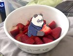 anthro black_body black_fur blush clothing eating eyes_closed eyewear fur glasses humanoid_hands real shirt slightly_chubby solo topwear white_body white_fur charlieartsy bear giant_panda mammal 2020 hi_res