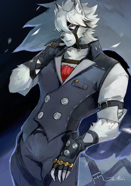 anthro biped bottomwear claws clothed clothed_anthro clothed_male clothing fingers fully_clothed fully_clothed_anthro fully_clothed_male fur hair looking_at_viewer male simple_background solo tail teeth topwear juliathedragoncat mihoyo zenless_zone_zero von_lycaon canid canine canis mammal thiren wolf 2026 absurd_res digital_drawing_(artwork) digital_media_(artwork) hi_res