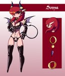 anthro black_sclera bracelet corruption ear_piercing eyelashes female gold_(metal) gold_jewelry hair horn jewelry latex piercing red_eyes red_hair solo spiked_bracelet spikes tail wings kuperseeper nintendo pokemon sonya_(kuperseeper) demon gardevoir generation_3_pokemon humanoid pokemon_(species) succubus absurd_res hi_res model_sheet