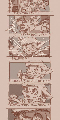 anthro bodily_fluids eyewear forced gag gagged glasses kidnapping male open_mouth pacifier tears text young young_anthro young_male harmarist 2021 comic english_text hi_res monochrome