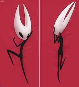anthro bedding bedding_background black_body black_eyes dakimakura featureless_chest featureless_crotch female lying nude on_back on_model simple_background solo stick_figure gobsmacker hollow_knight_(franchise) team_cherry hornet_(hollow_knight) arachnid arthropod insect absurd_res digital_media_(artwork) hi_res