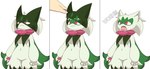 anthro breast_curtains breasts duo female fur green_body green_fur mask mask_off maskless medium_breasts navel open_mouth pawpads pokemorph red_eyes simple_background solo_focus text thick_thighs unmasked unmasking white_background wide_hips anmijoy nintendo pokemon felid feline generation_9_pokemon mammal meowscarada pokemon_(species) 2024 comic digital_media_(artwork) english_text hi_res