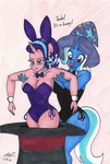 anthro anthrofied breasts bunny_costume cleavage clothed clothing costume duo fake_ears fake_rabbit_ears female hat headgear headwear horn leotard tight_clothing top_hat unimpressed wizard_hat newyorkx3 friendship_is_magic hasbro my_little_pony mythology starlight_glimmer_(mlp) trixie_(mlp) equid equine mammal mythological_creature mythological_equine unicorn absurd_res hi_res