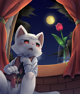 animal_genitalia animal_penis anthro balls blush bodily_fluids bottomless breath clothed clothing collared_shirt cum cum_on_hand cum_stain curtains detailed_background dress_shirt ears_up erection flower fluffy_balls full_moon fur genital_fluids genitals hair kemono light male mask moon moonlight night open_mouth open_window panting penis plant red_eyes rose_(flower) shirt shota solo sweat tail topwear vest whiskers white_body white_fur white_hair window young young_anthro young_male third-party_edit wisdomdanae domestic_cat felid feline felis mammal 2021 censor_removal_edit digital_media_(artwork) hi_res