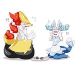 ambiguous_gender anthro body_swap confusion duo feral food fur transformation yellow_body yellow_fur dlrowdog nintendo pokemon braixen generation_6_pokemon generation_7_pokemon mammal pokemon_(species) primarina