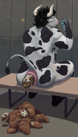 after_vore animal_skull anthro anthro_pred anus big_anus black_body black_fur black_hair blue_eyes bone bones_in_feces brown_feces butt crowning_feces death disposal electronics equine_anus fatal_vore feces feces_in_ass feces_on_ground feces_pile fur gaming gaping gaping_anus hair holding_object holding_phone horn huge_feces_pile inside lock locker locker_bench locker_room male male_pred mobile_game multiple_prey muscular nude nude_pred phone pink_anus playing_video_game pooping pooping_on_floor puffy_anus rear_view sitting skull skull_in_anus skull_in_feces solo tail tail_tuft tuft vore white_body white_fur stufferzz block_blast bovid bovine cattle mammal 2026 colored hi_res