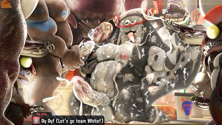 anthro anthrofied balls beverage big_balls big_muscles big_pecs big_penis blue_nipples bodily_fluids brown_body bukkake celebrating cum cum_drip cum_in_mouth cum_inside cum_on_face cum_on_penis cumshot dialogue dialogue_box dripping ejaculation genital_fluids genitals glans grey_body group group_sex male male/male maroon_body masturbation mohawk multicolored_body multiple_orgasms musclegut muscular nipple_fetish nipple_play nipples obese orgasm orgy overweight pecs penis pose sex size_difference slightly_chubby thick_arms thick_dick thick_thighs two_tone_body vein veiny_penis moonwulf nintendo splatoon big_man_(splatoon) mr._coco_(splatoon) mr._grizz bear chum_(splatoon) cohock_(splatoon) cohozuna fish king_salmonid mammal marine megalodontia salmonid_(splatoon) 2025 3d_(artwork) absurd_res digital_media_(artwork) hi_res source_filmmaker_(artwork) watermark