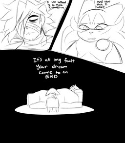 anthro bandage bandage_on_face bed chair dialogue duo ears_up female furniture hair long_hair male male/female sad text wounded spicykiwi nintendo pokemon thomas_(spicykiwi) tulip_(spicykiwi) floragato generation_9_pokemon human mammal pokemon_(species) absurd_res comic english_text hi_res monochrome story