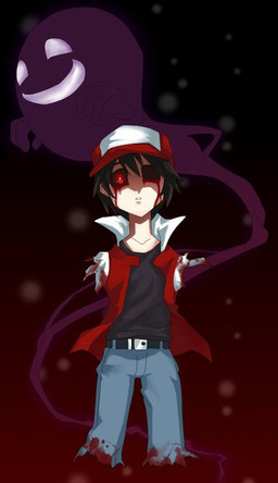 amputee baseball_cap black_hair blood bodily_fluids clothed clothing creepy disability duo empty_eyes gore hair hat headgear headwear male nightmare_fuel not_furry red_eyes smile solo_focus tears unknown_artist creepypasta lost_silver nintendo pokemon pokemon_trainer red_(pokemon) ghost human mammal spirit digital_media_(artwork)