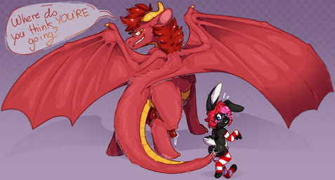anal anal_penetration anthro anthro_on_feral anthro_penetrated bestiality black_body black_fur blush clothing duo femboy feral feral_penetrating feral_penetrating_anthro fur genitals hair horn larger_male legwear male male/male penetration penis pink_hair red_body red_fur sex size_difference smaller_male smile smirk stockings tail tail_fetish tail_in_ass tail_insertion tail_play tail_sex text white_body white_fur yellow_eyes crownedvictory mythology draegonis dragon lagomorph mammal mythological_creature mythological_scalie scalie 2019 english_text hi_res