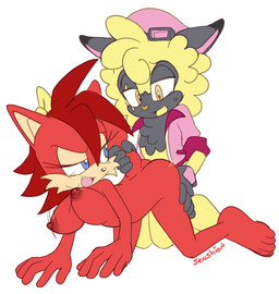 areola blue_eyes bodily_fluids breasts doggystyle duo fangs feet female from_behind_position fur male male/female nipples open_mouth red_body red_fur sex sweat tail tail_grab teeth text yellow_body yellow_eyes yellow_fur senshion archie_comics sega sonic_the_hedgehog_(archie) sonic_the_hedgehog_(comics) sonic_the_hedgehog_(series) fan_character fiona_fox canid canine fox mammal artist_name hi_res