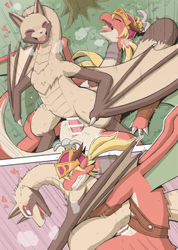 3_toes 4_fingers animal_genitalia animal_penis armor blonde_hair blush bodily_fluids censored_genitalia censored_penis censored_vulva claws cloacal_penis crown digitigrade duo erection fangs feet female female_feral female_penetrated feral feral_on_feral fingers from_behind_position fur genital_fluids genitals hair headgear heart_symbol hug hugging_another hugging_from_behind ineffective_censorship kemono looking_pleasured lying male male/female male/male male_feral male_penetrating male_penetrating_female nude nude_female on_back outside outside_sex penetration penis red_body sex sweat tan_body tan_fur teeth toes tongue vaginal vaginal_fluids vaginal_penetration wings yamatokuroko965 european_mythology mythology onion_dragon_(tenebscuro) dragon furred_dragon furred_scalie mythological_creature mythological_scalie scalie western_dragon wyvern 2026 absurd_res censored comic hi_res